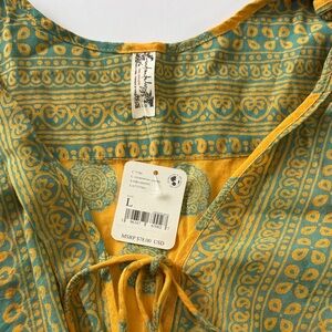 Free People Yellow and Green Patterned bodysuit